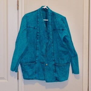 ***RARE & UNIQUE*** 80's 90's Stonewashed Bright Blue Aqua Denim Pattern Jacket